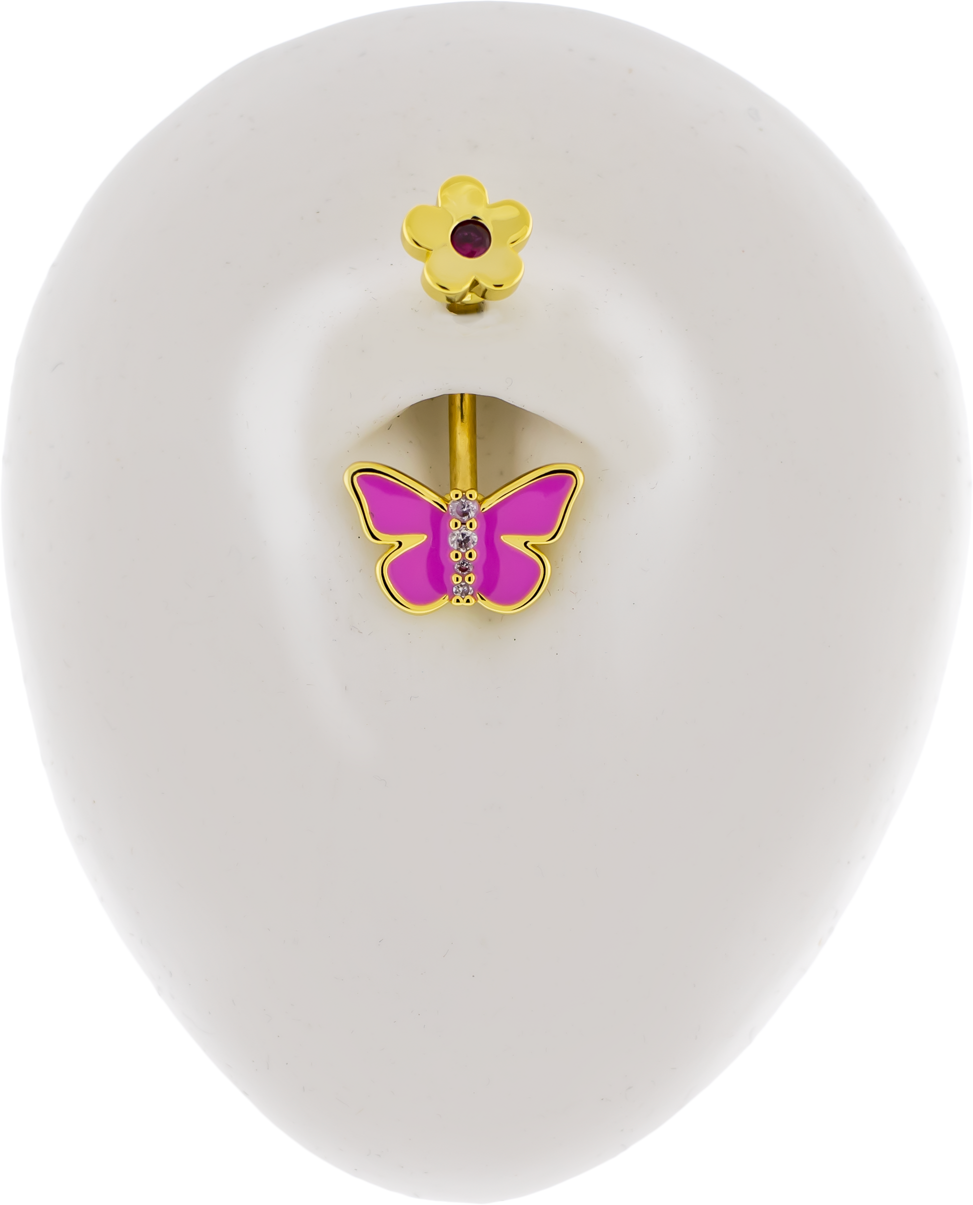 14G Butterfly with Flower Top Navel Ring - Pierced Addiction
