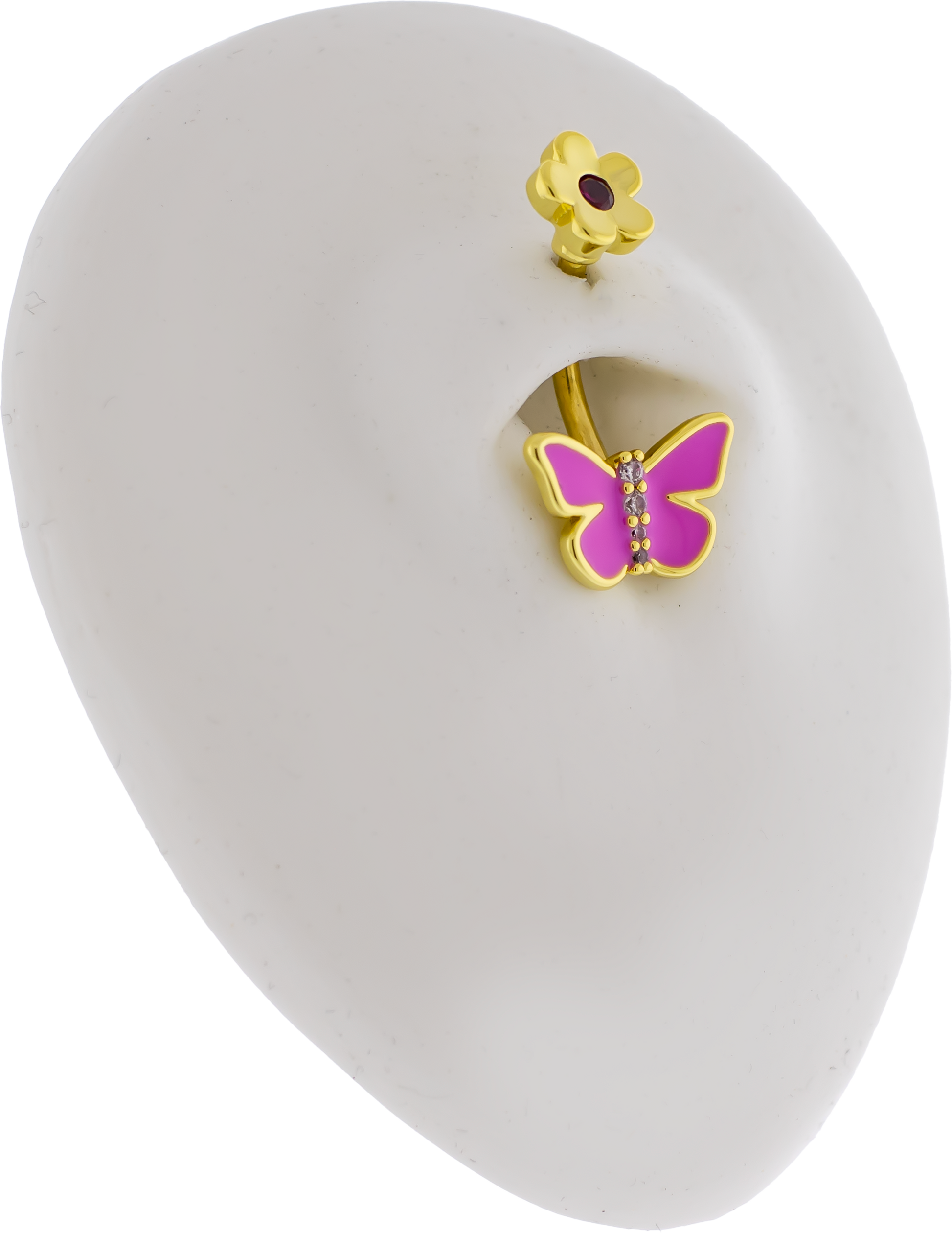14G Butterfly with Flower Top Navel Ring - Pierced Addiction