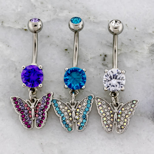 14G Pave Ombre Butterfly Navel Ring