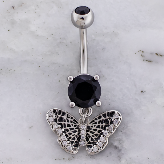 14G Spider Web Winged Butterfly Navel Ring - Pierced Addiction