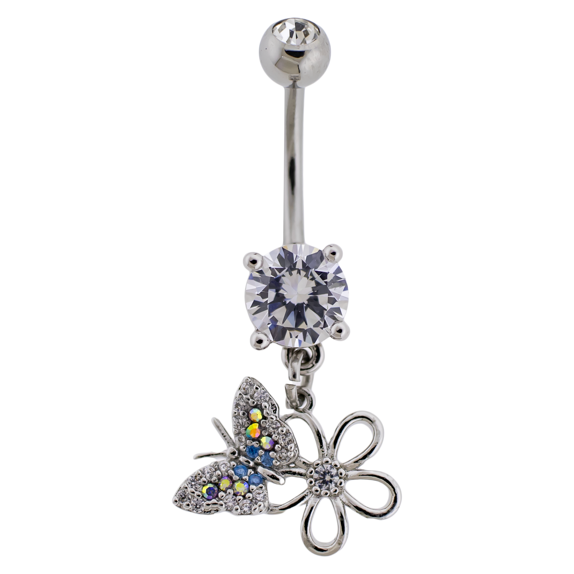 14G Butterfly and Flower Navel Ring