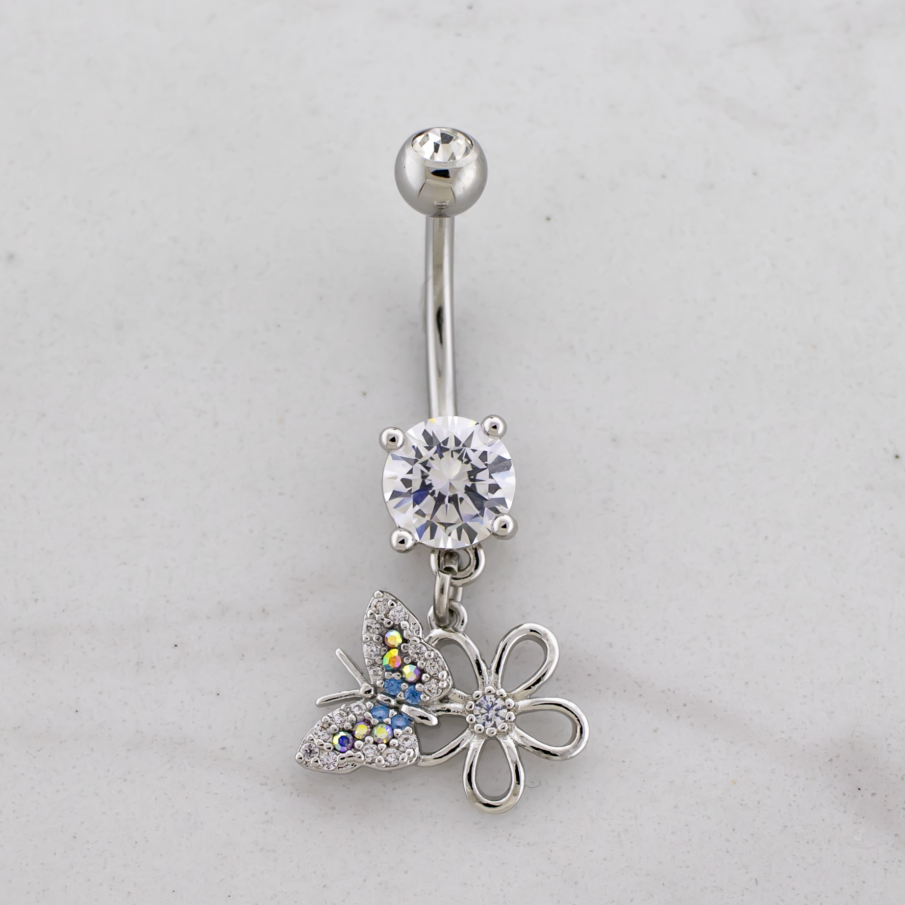 14G Butterfly and Flower Navel Ring
