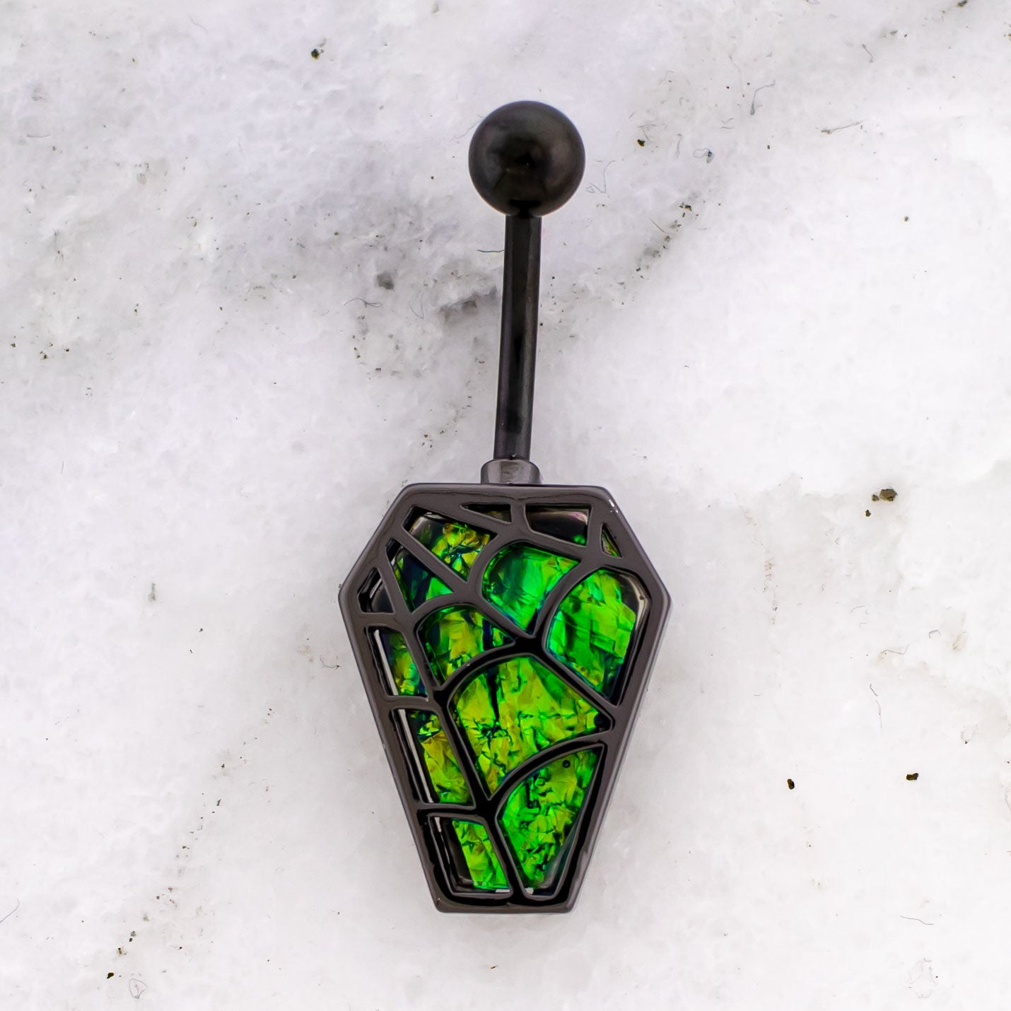 14G Iridescent Coffin and Spider Web Navel Ring - Pierced Addiction