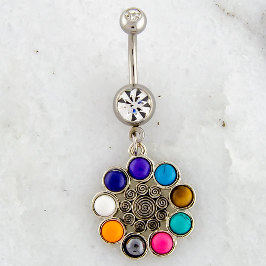 14G Sun Swirl Chakra Stone Navel Ring - Pierced Addiction