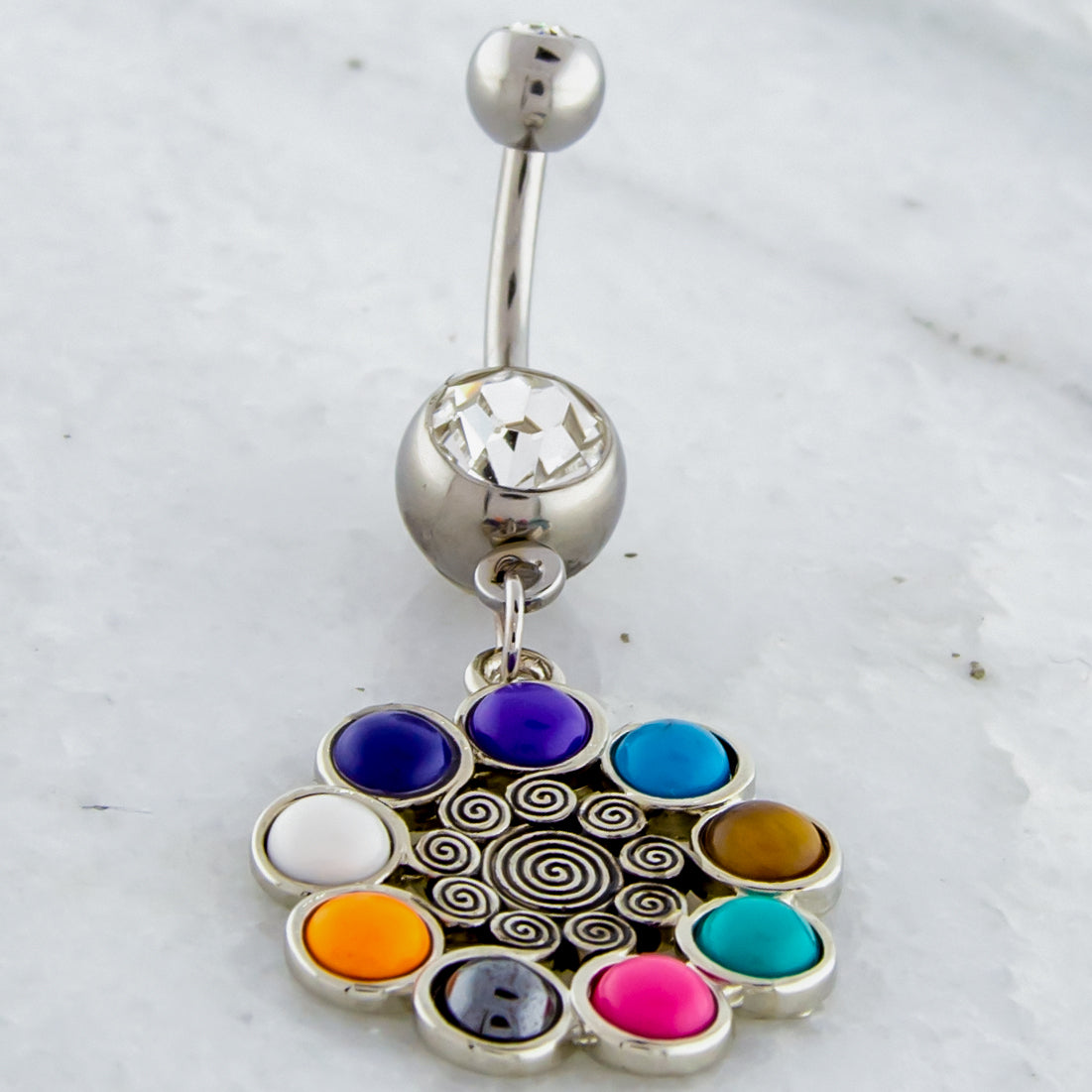 14G Sun Swirl Chakra Stone Navel Ring - Pierced Addiction