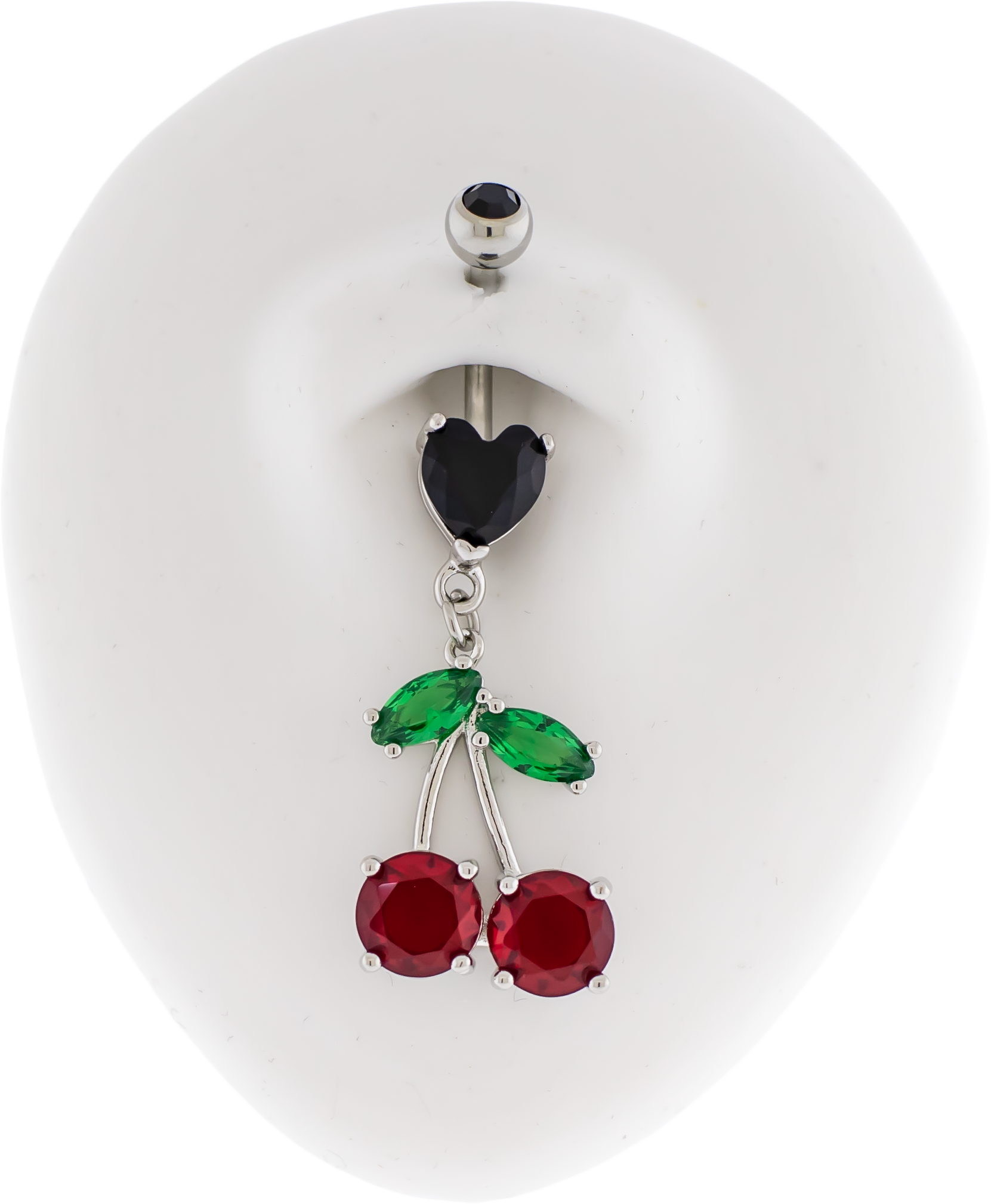 14G Gem Cherry Black Heart Navel Ring - Pierced Addiction