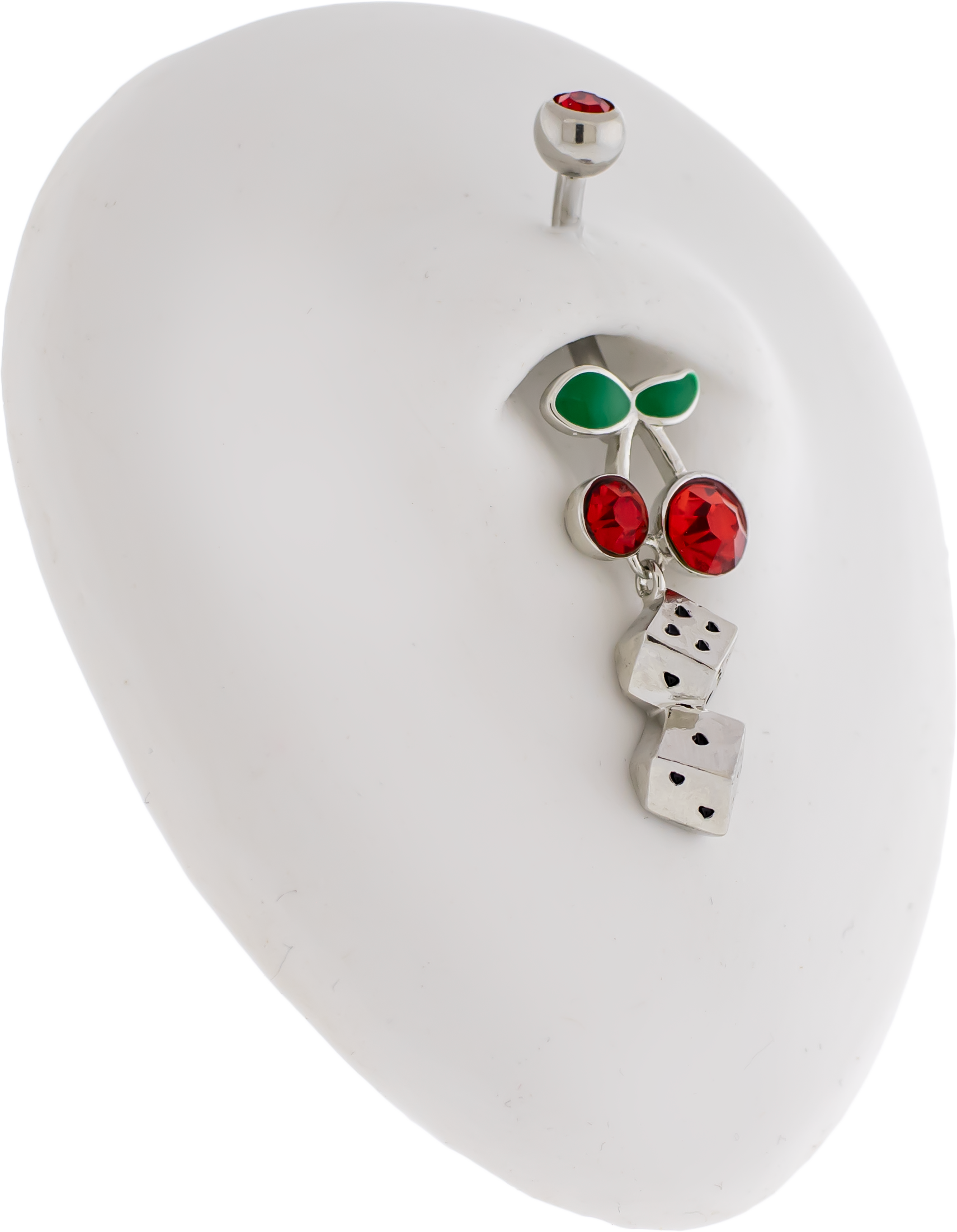 14G Cherry With Heart Dice Navel Ring - Pierced Addiction