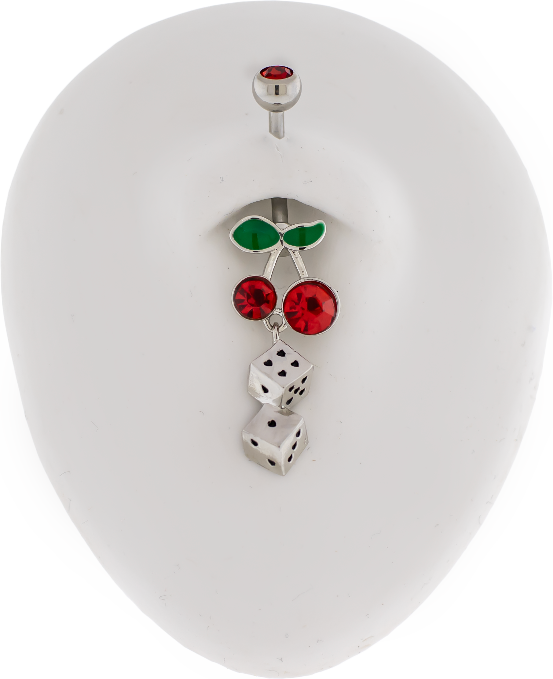 14G Cherry With Heart Dice Navel Ring - Pierced Addiction