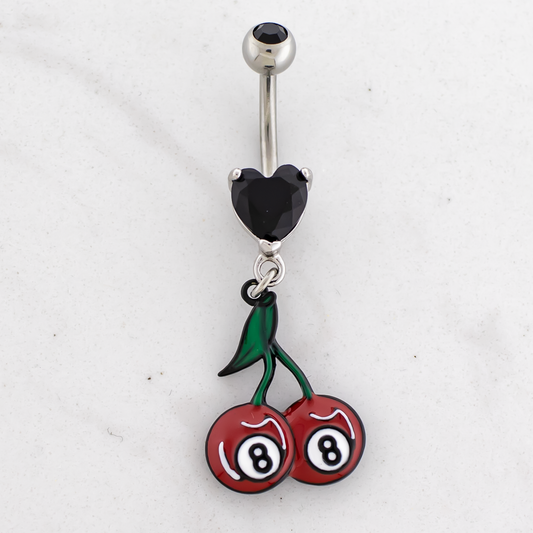 14G Eight Ball Cherries Navel Ring - Pierced Addiction