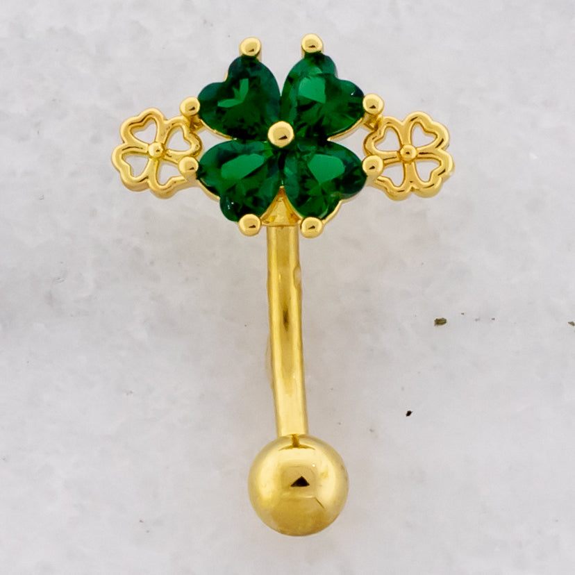 14G Gem and Cutout Clover Navel Ring - Pierced Addiction