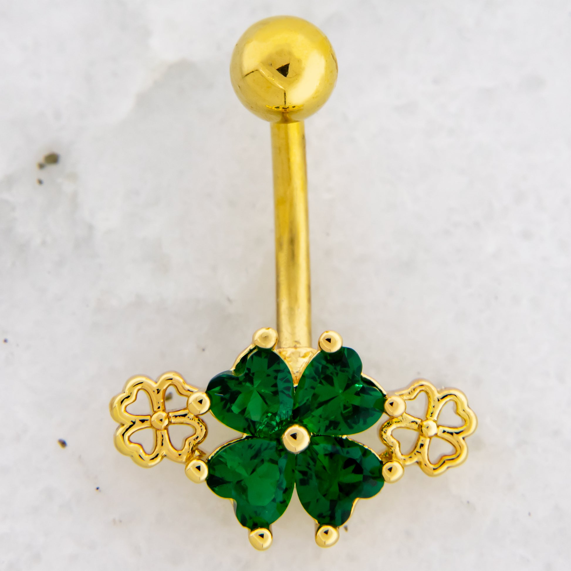 14G Gem and Cutout Clover Navel Ring - Pierced Addiction