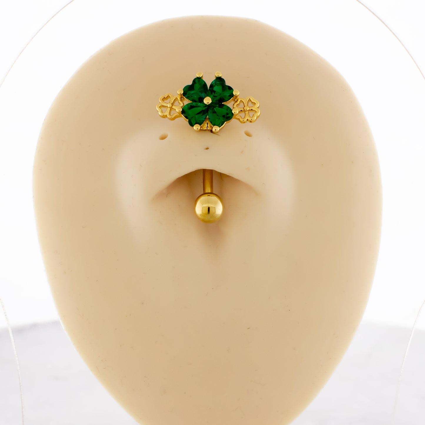 14G Gem and Cutout Clover Navel Ring - Pierced Addiction