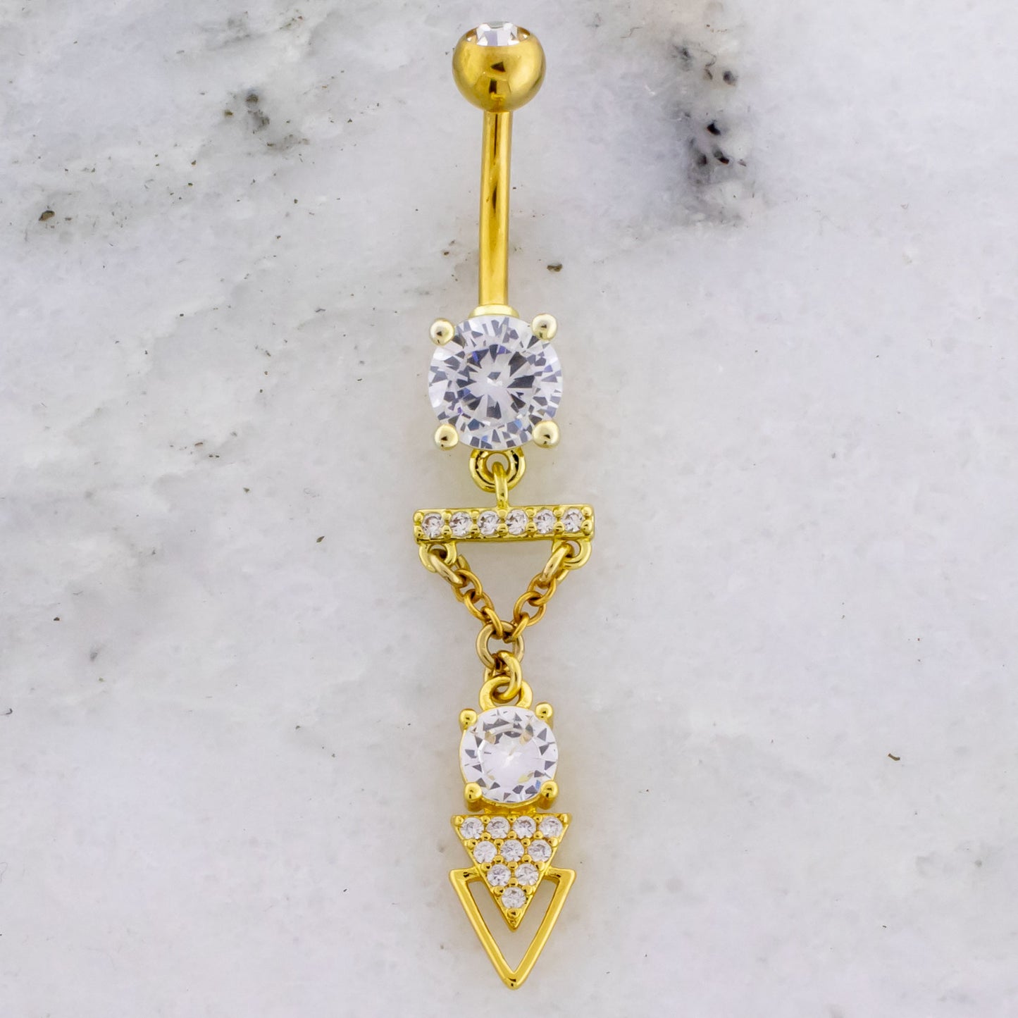 14G Triangle Accented Gem Navel Ring - Pierced Addiction