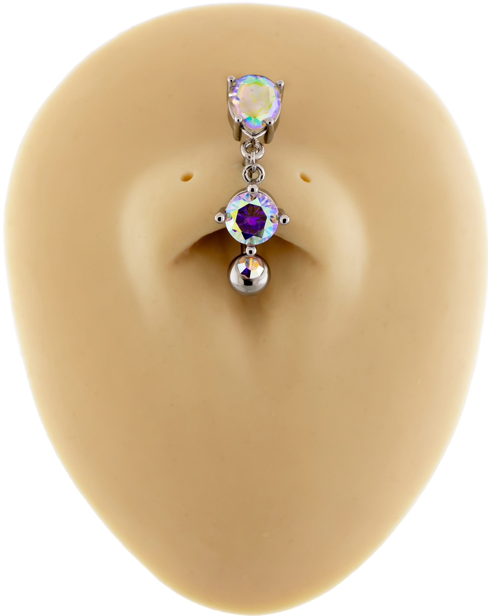 14G Top Drop Teardrop and Round Gem Navel Ring