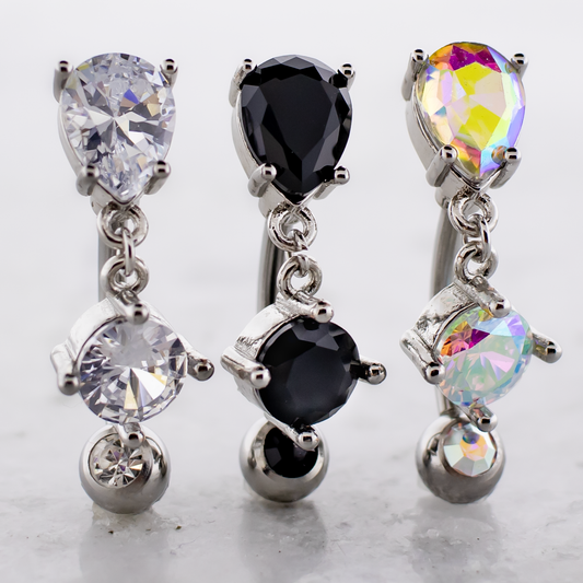 14G Top Drop Teardrop and Round Gem Navel Ring