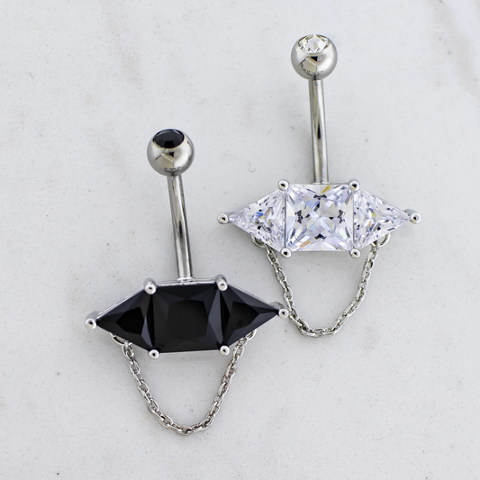 14G Baguette w/ Chain Navel Barbell - Pierced Addiction