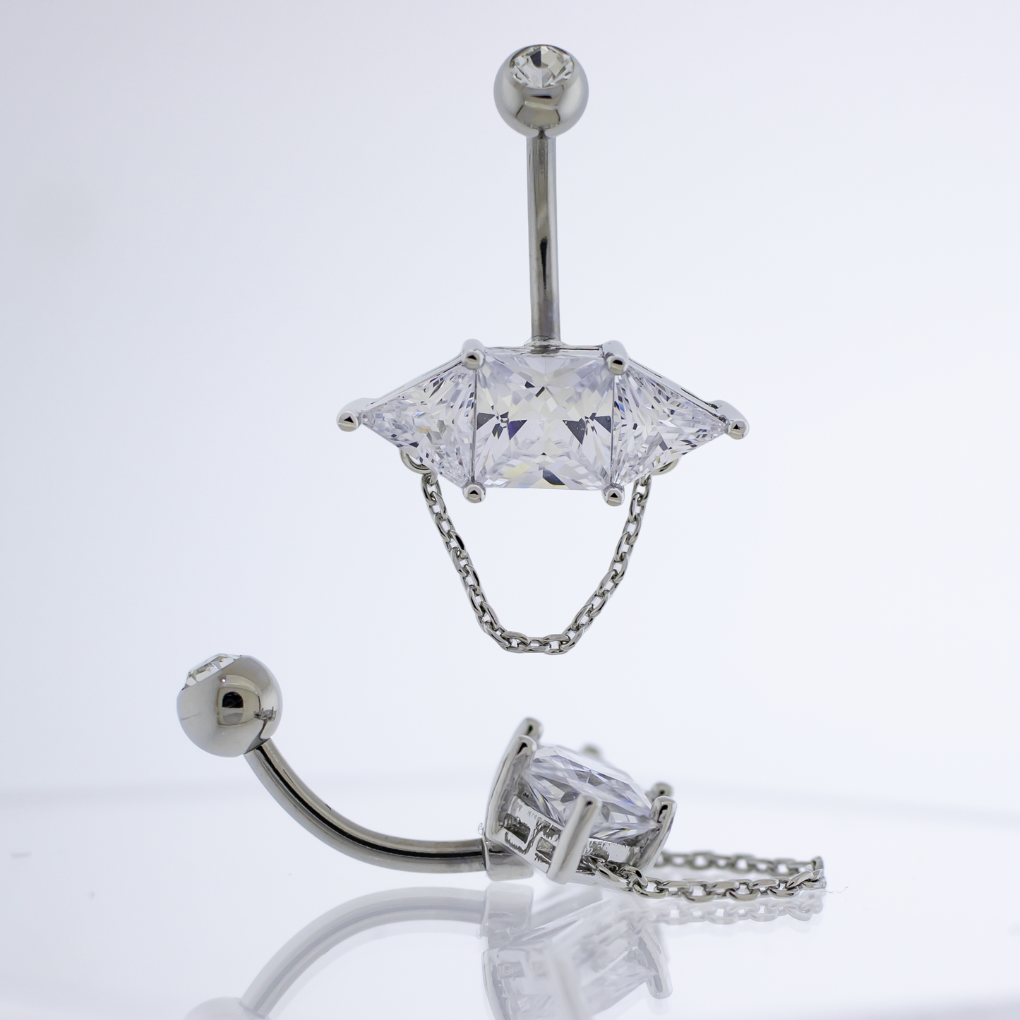 14G Baguette w/ Chain Navel Barbell - Pierced Addiction