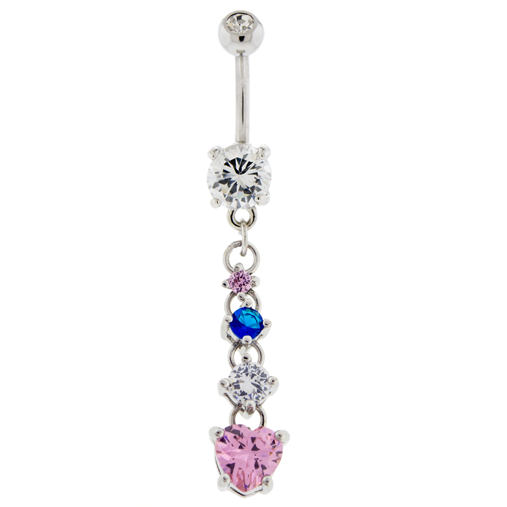 Pink Heart Dangle Navel Ring