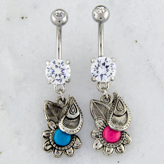 14G Silver Paisley Flower Navel Ring - Pierced Addiction