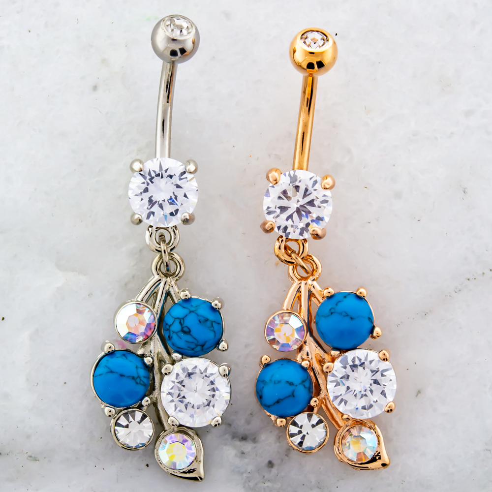 14G Gem and Stone Cluster Navel Ring - Pierced Addiction