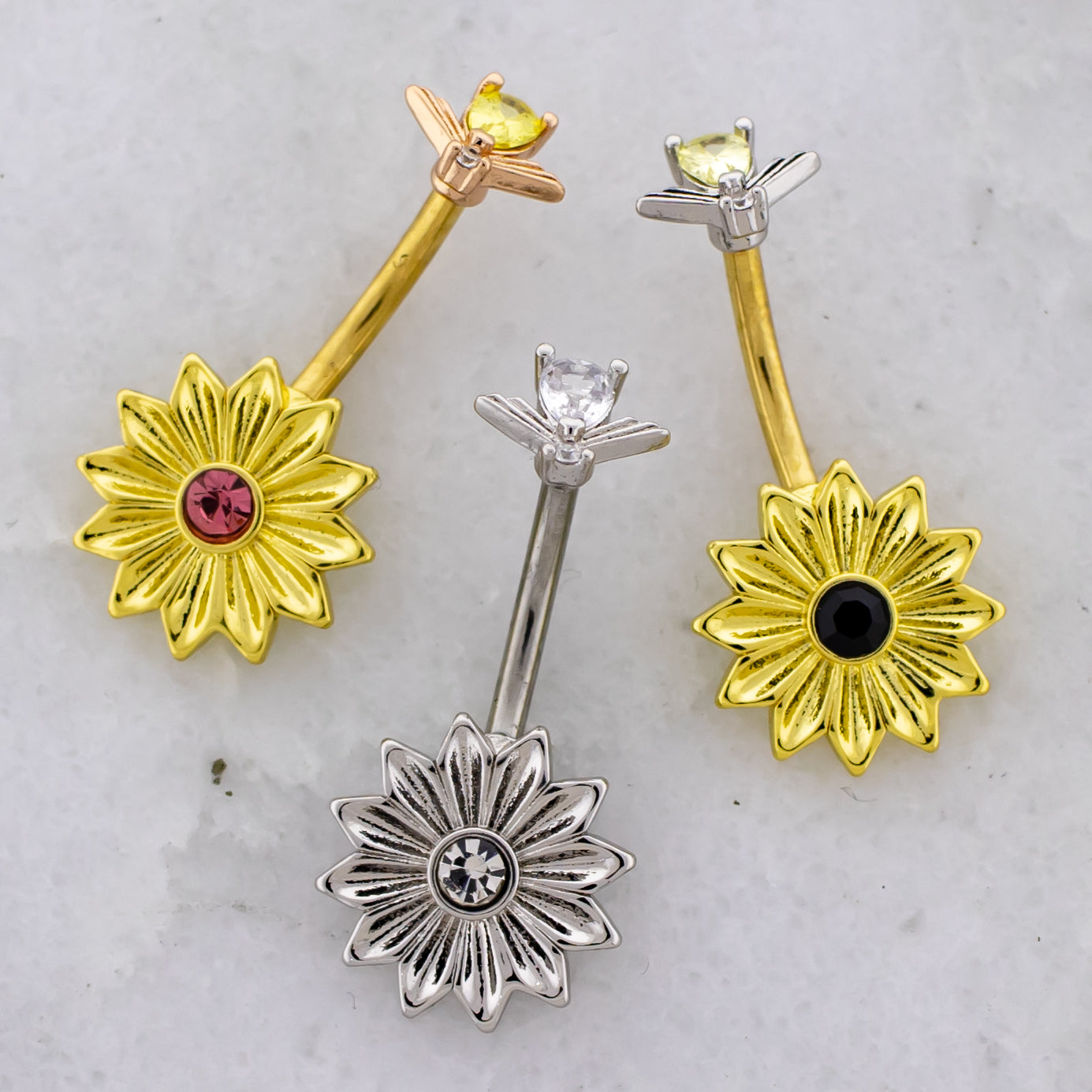 14G Sunflower With Bee Navel Ring