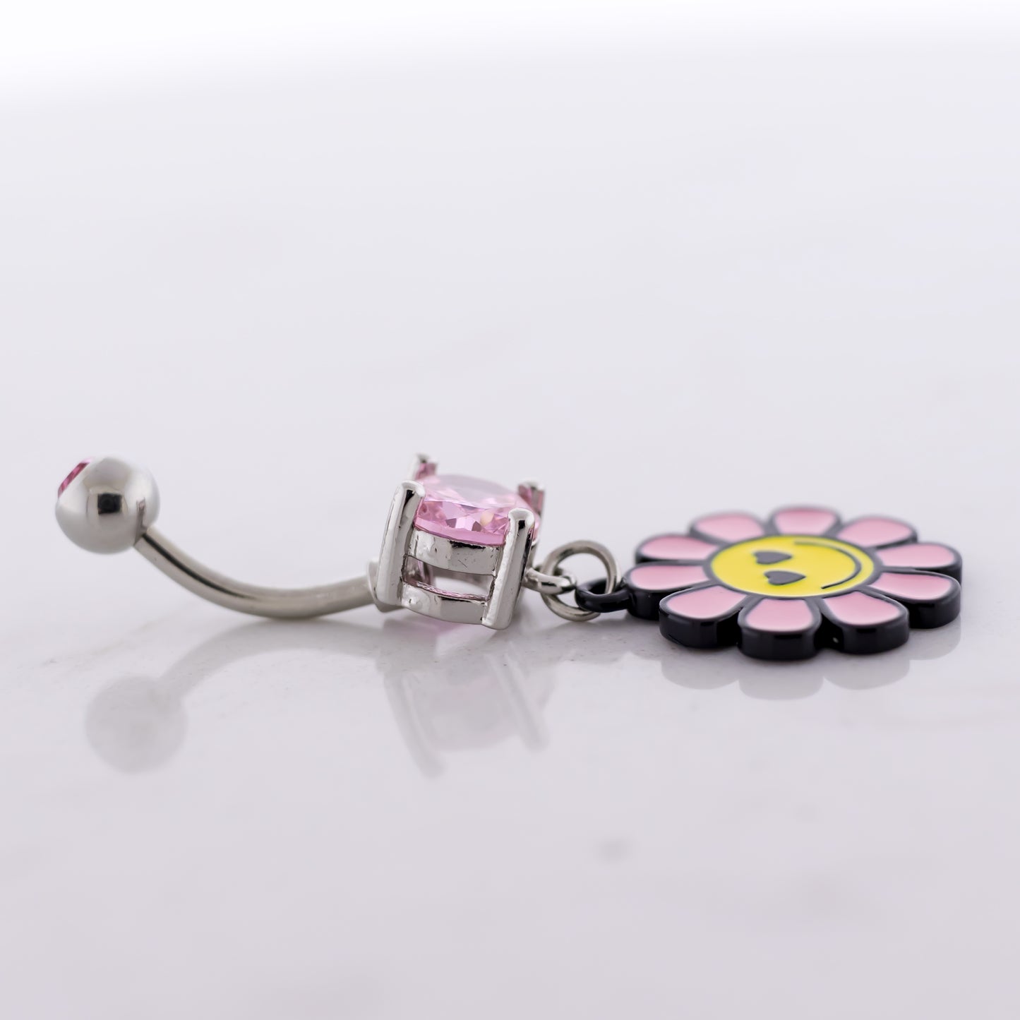 14G Happy Face Flower Navel Ring - Pierced Addiction