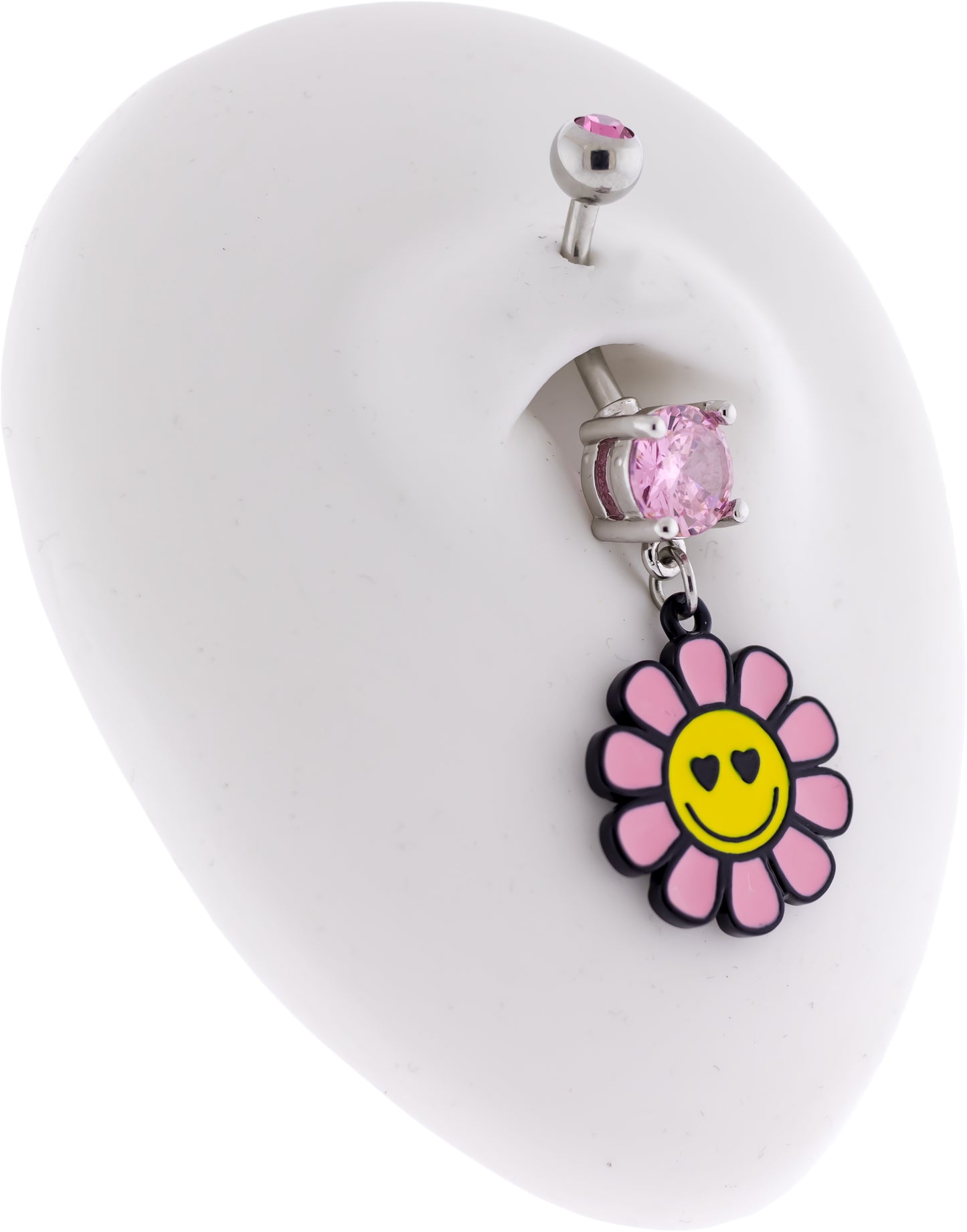 14G Happy Face Flower Navel Ring - Pierced Addiction