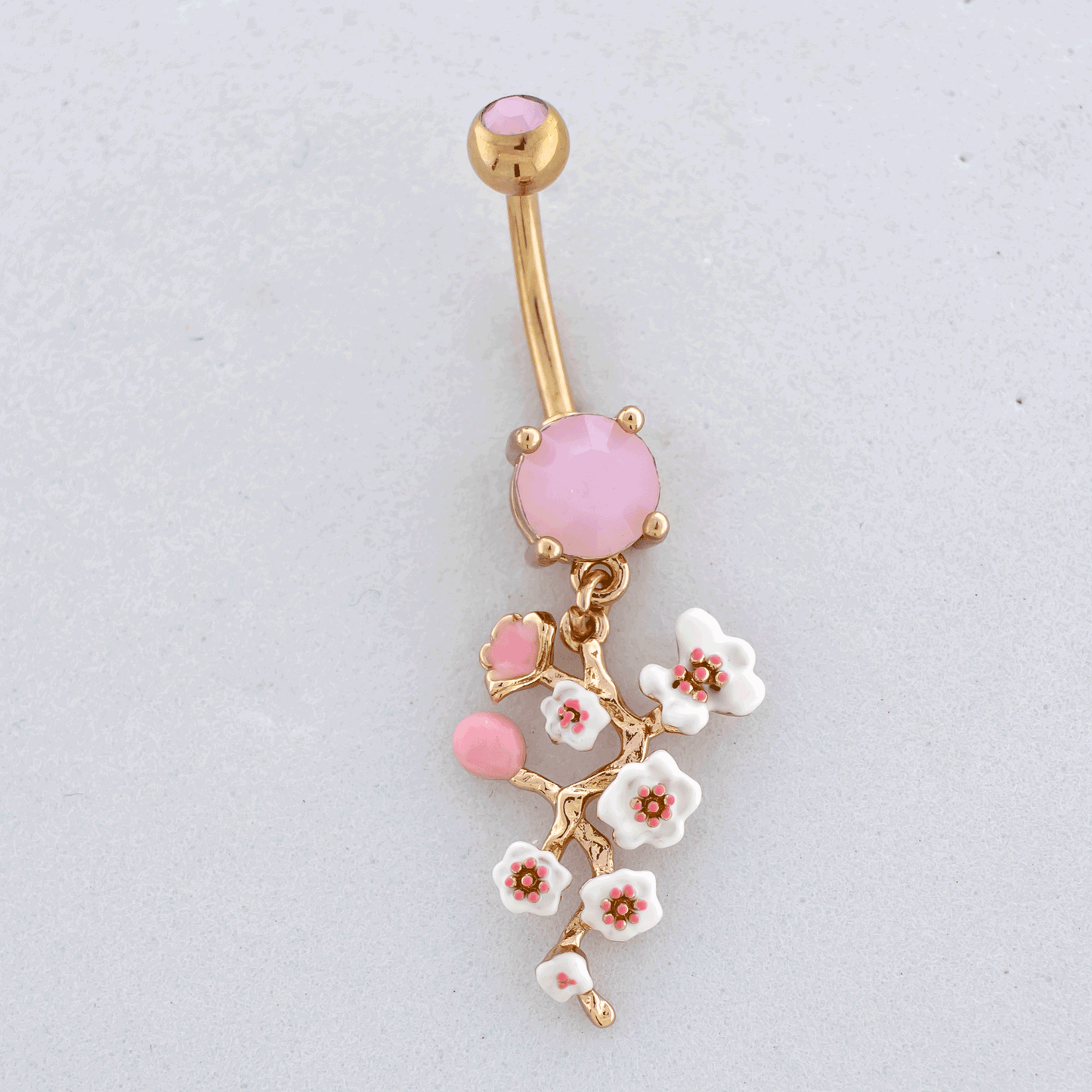 14G Pink Blossom Flower Navel Ring