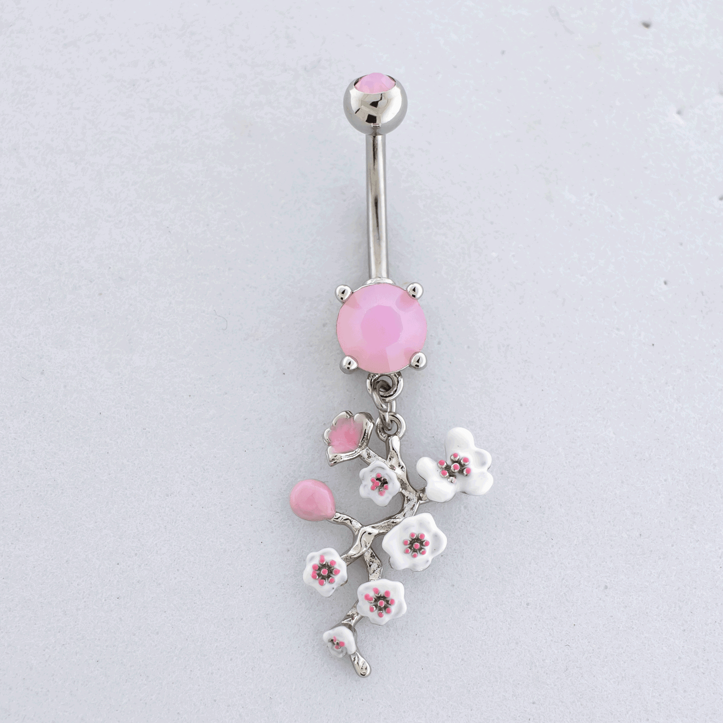 14G Pink Blossom Flower Navel Ring