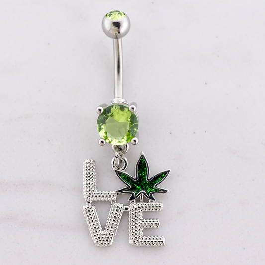 14G LOVE Pot Leaf Navel Ring - Pierced Addiction