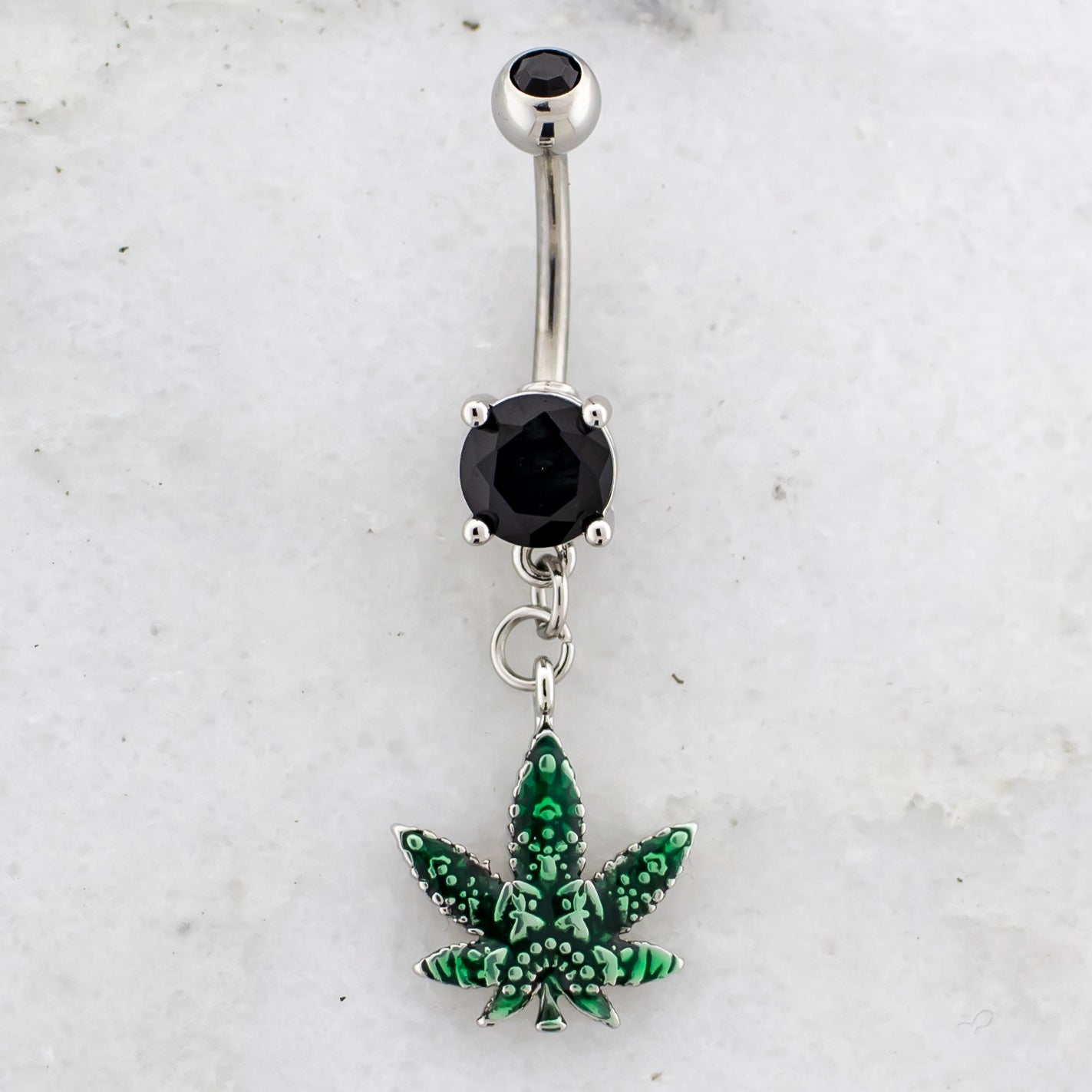 14G Decorative Pot Leaf Navel Ring - Pierced Addiction