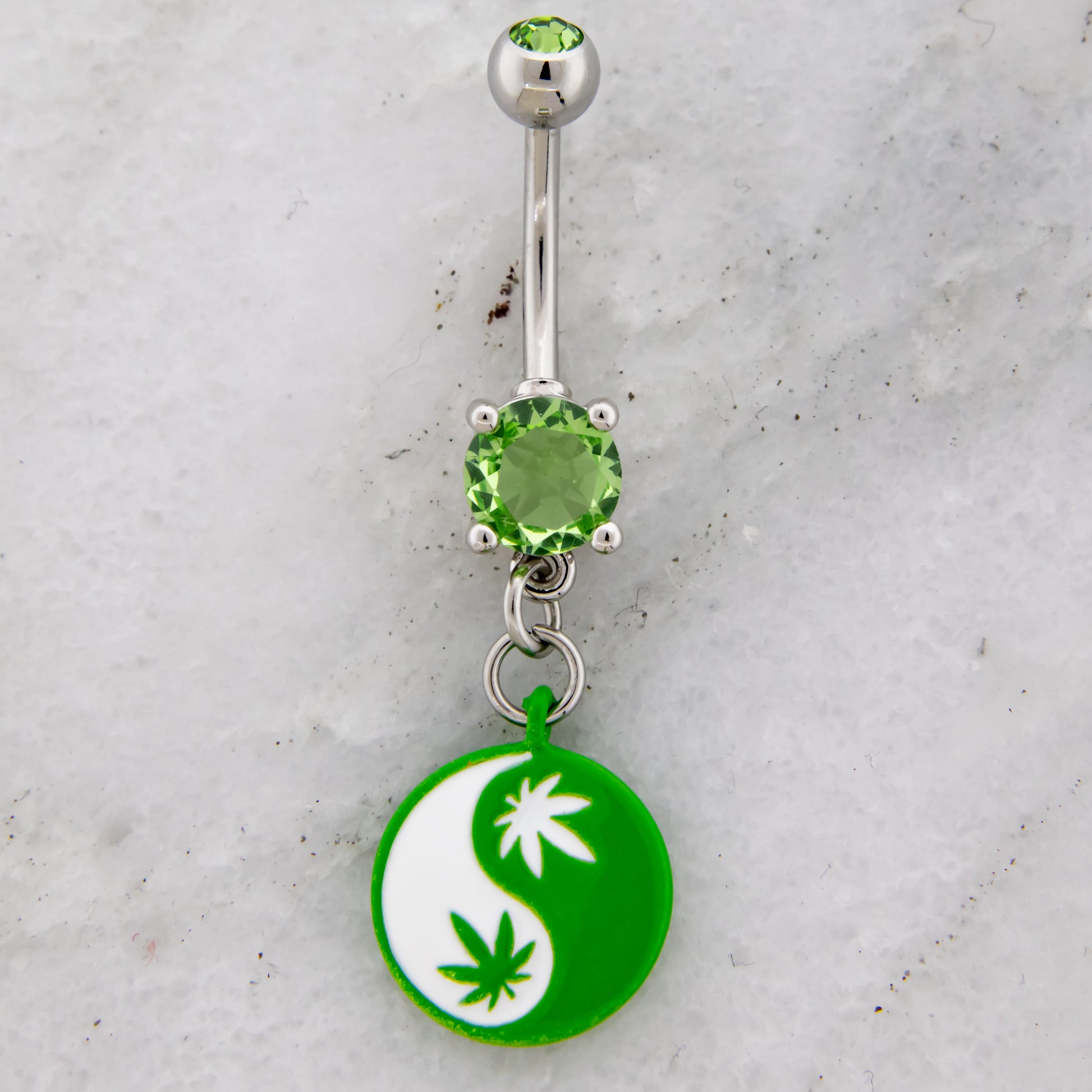 14G Yin Yang Pot Leaf Navel Ring - Pierced Addiction