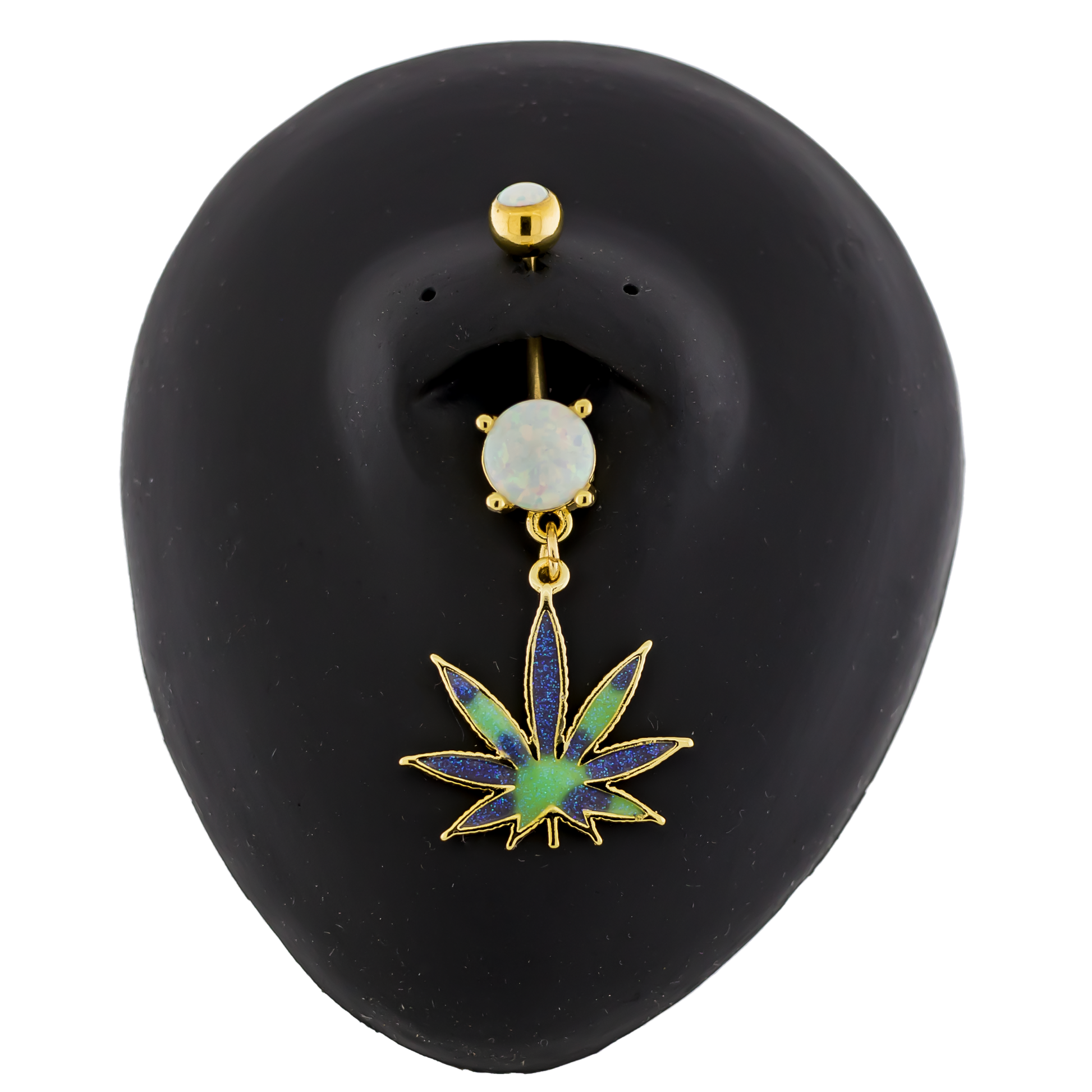 14G Enamel Pot Leaf Navel Ring - Pierced Addiction