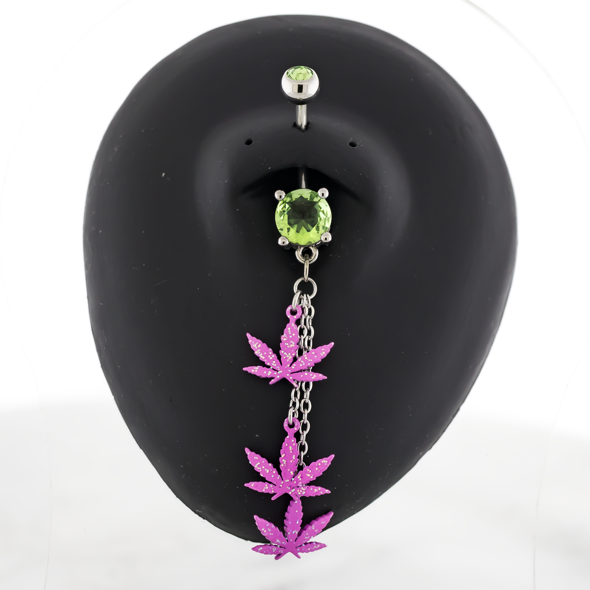 14G Triple Pink Pot Leaf Dangle Navel Ring - Pierced Addiction