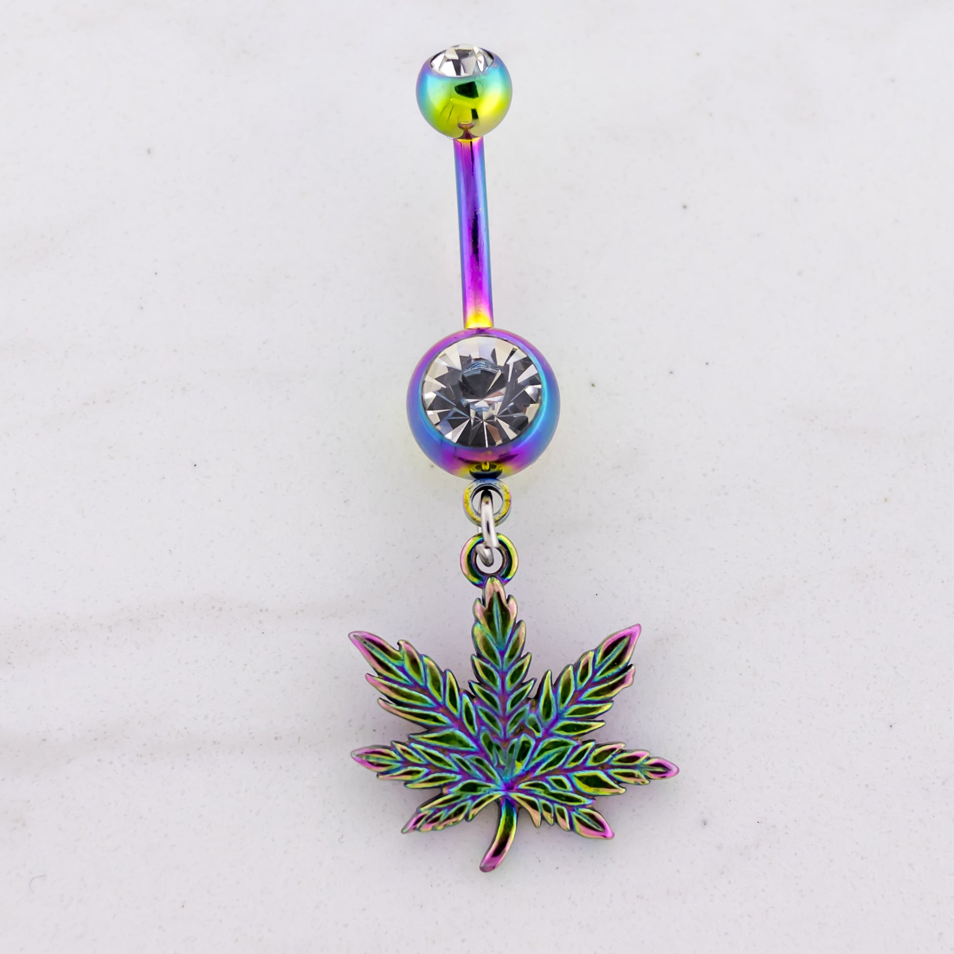 14G Rainbow Pot Leaf Navel Ring - Pierced Addiction