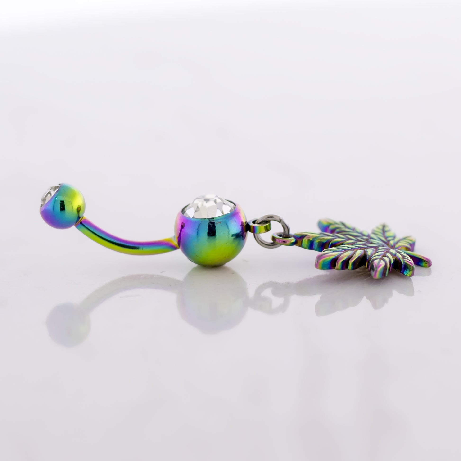 14G Rainbow Pot Leaf Navel Ring - Pierced Addiction