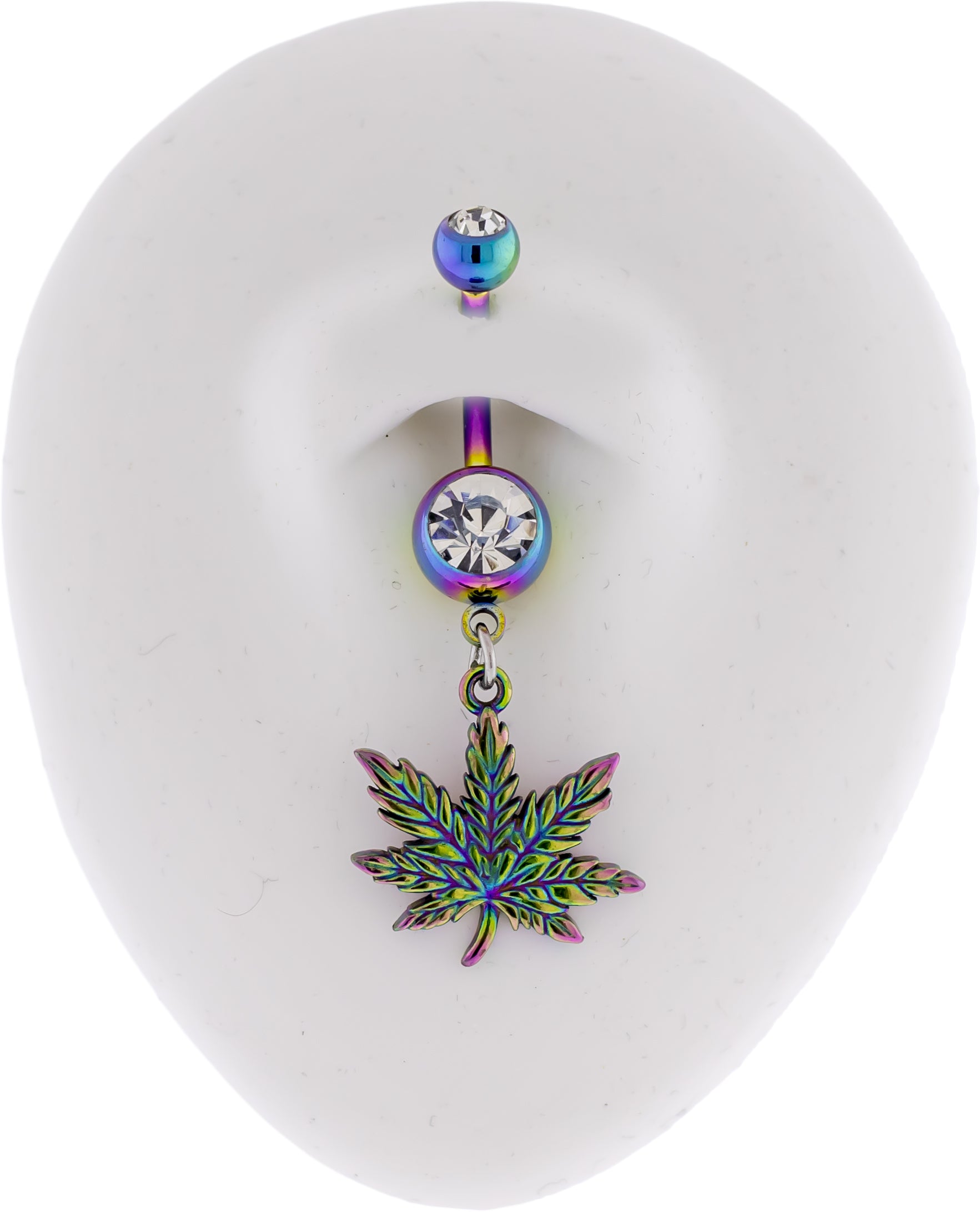 14G Rainbow Pot Leaf Navel Ring - Pierced Addiction