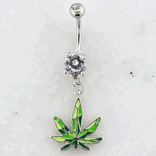 14G Crystal Pot Leaf Navel Ring - Pierced Addiction