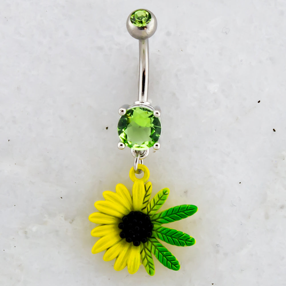 14G Sunflower Pot Leaf Navel Ring - Pierced Addiction