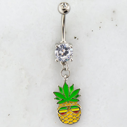 14G Rasta Pot Leaf Pineapple Navel Ring - Pierced Addiction