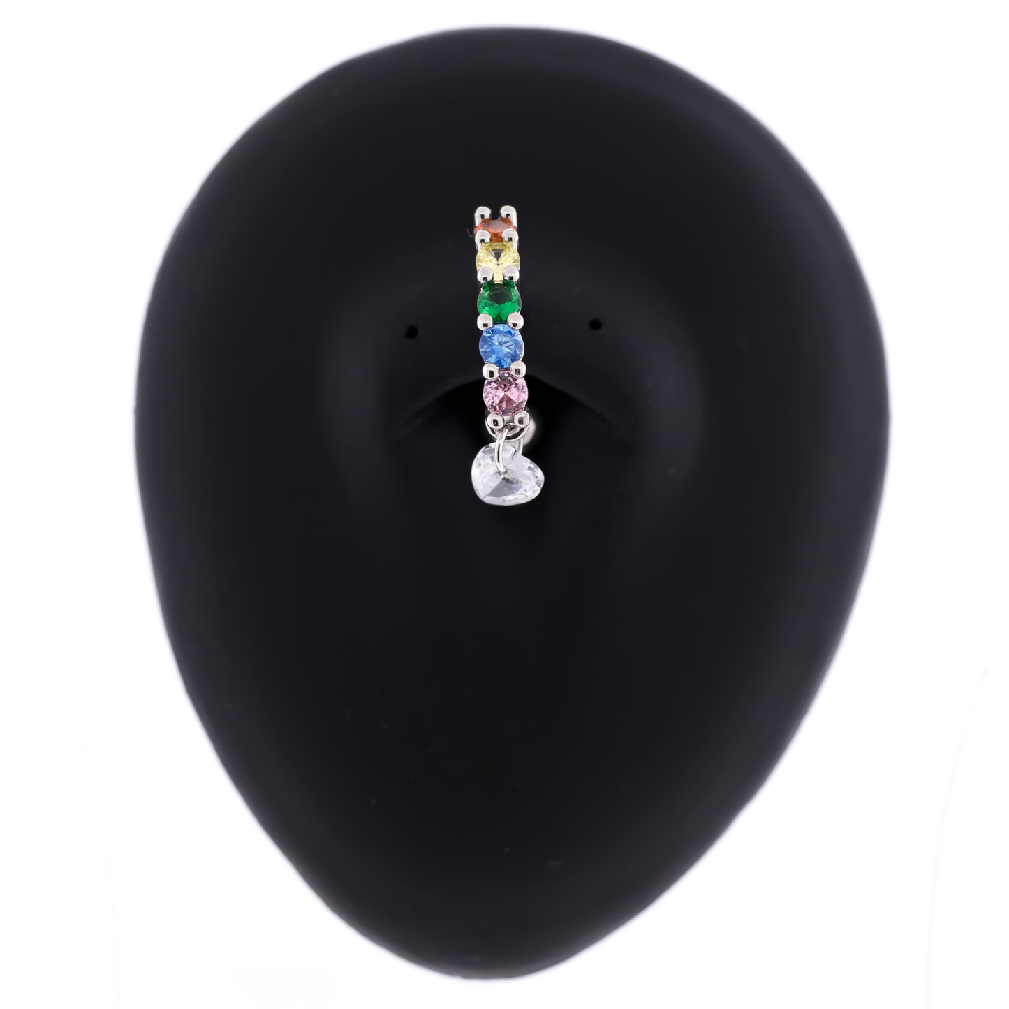 14G Rainbow Gems With Heart Navel Ring - Pierced Addiction