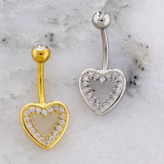 14G Gem Cutout Heart Navel Ring - Pierced Addiction