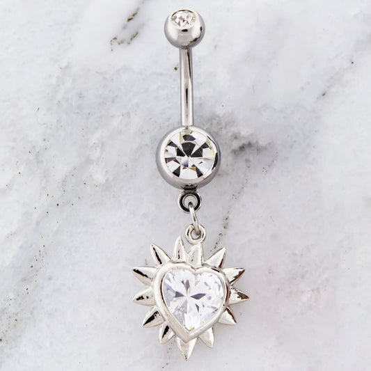 14G Spike Heart Navel Ring - Pierced Addiction