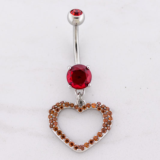 14G Pave Cutout Heart Navel Ring - Pierced Addiction