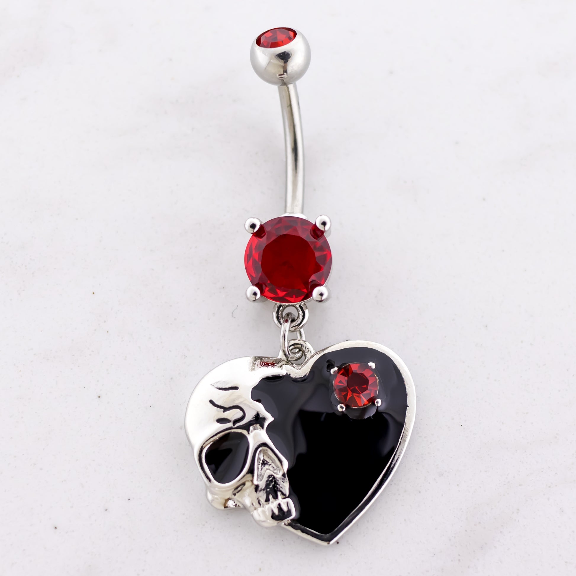 14G Skull Heart Navel Ring - Pierced Addiction