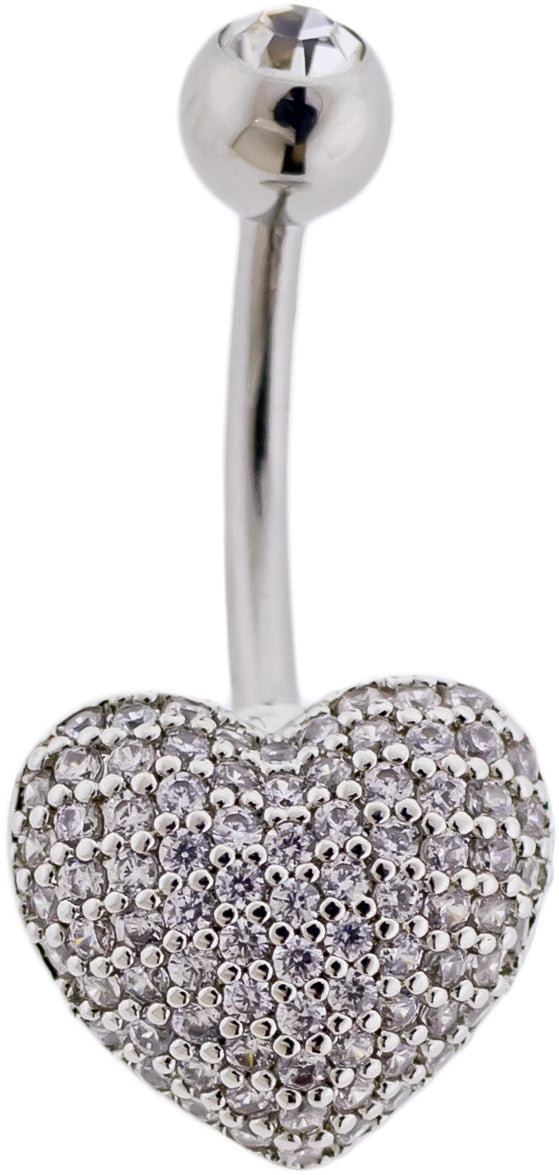 14G Pave Heart Navel Ring - Pierced Addiction