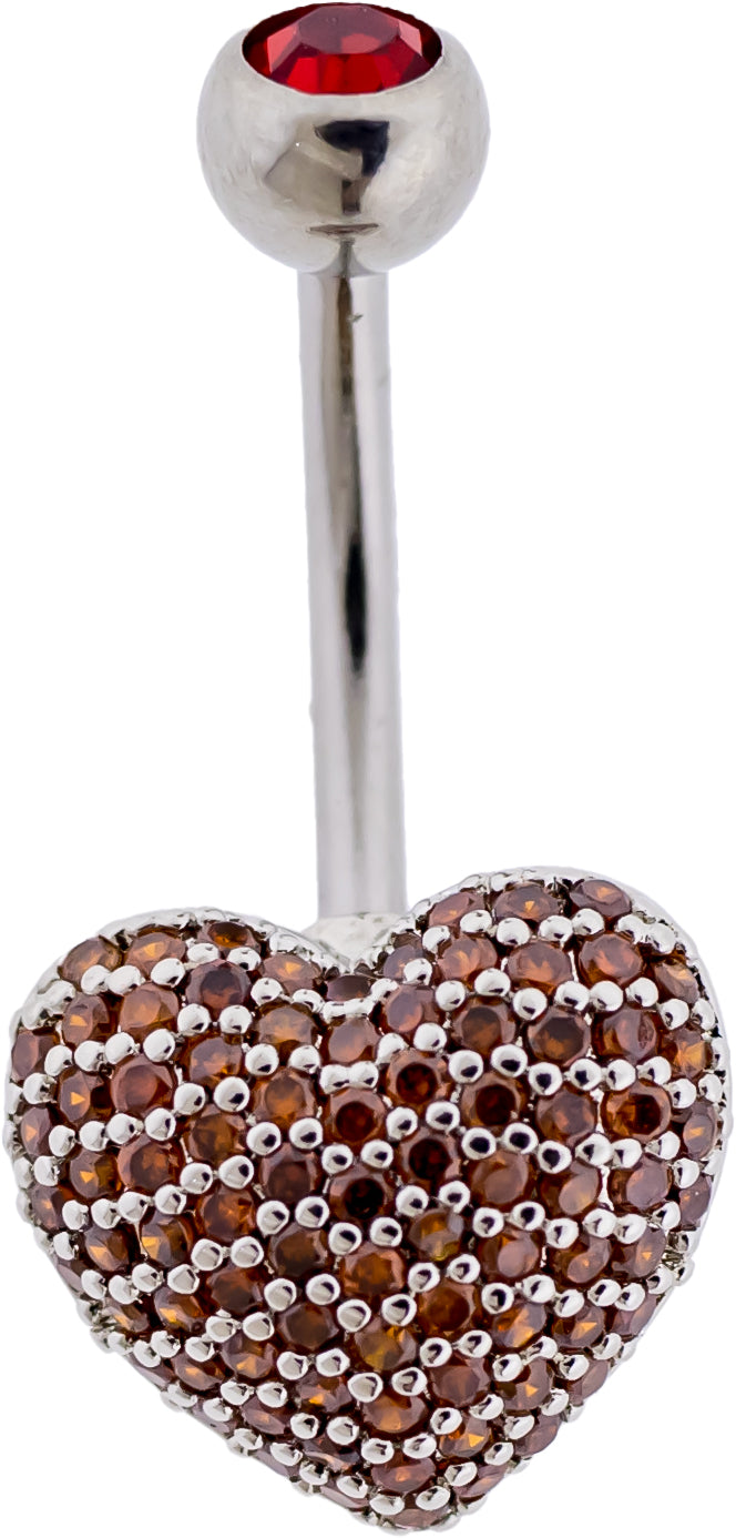 14G Pave Heart Navel Ring - Pierced Addiction