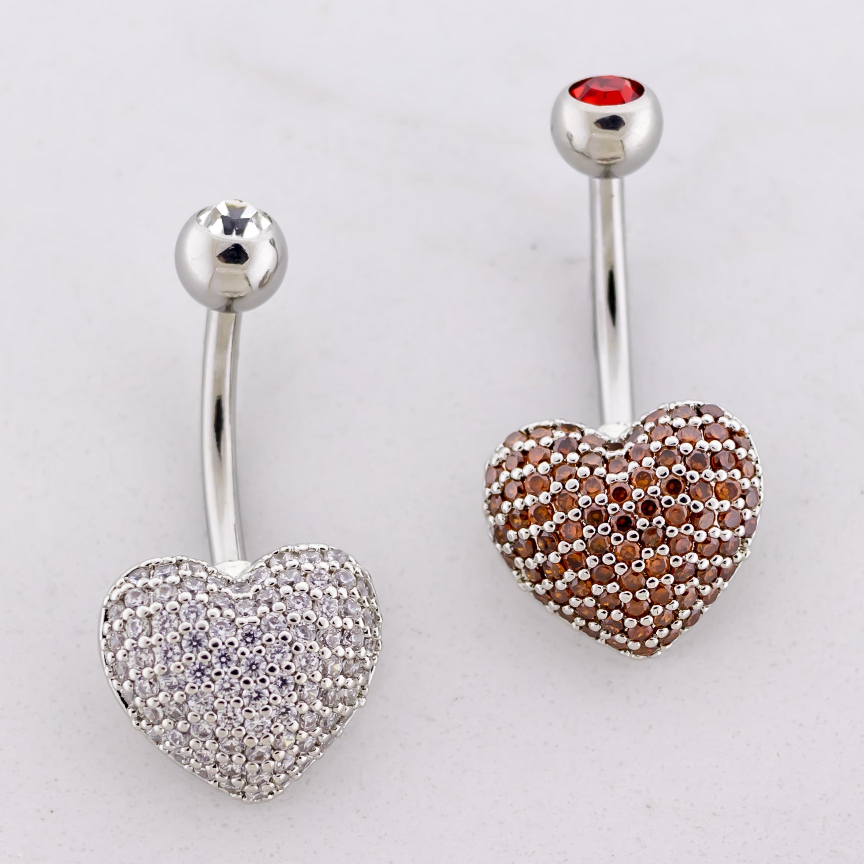 14G Pave Heart Navel Ring - Pierced Addiction