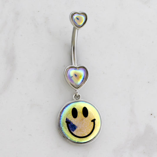 14G Iridescent Heart Navel Ring - Pierced Addiction