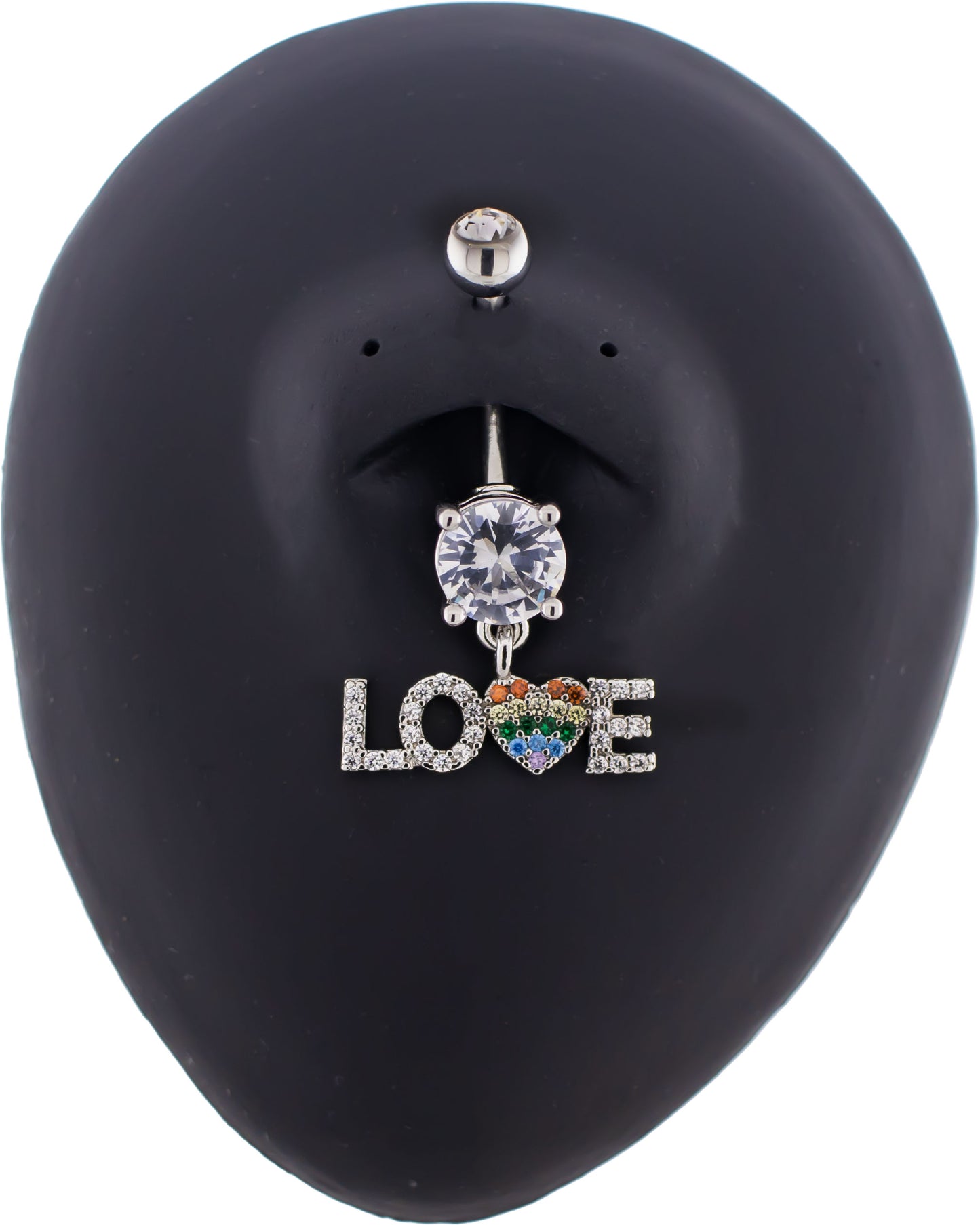 14G Pave Rainbow Heart "LOVE" Navel Ring